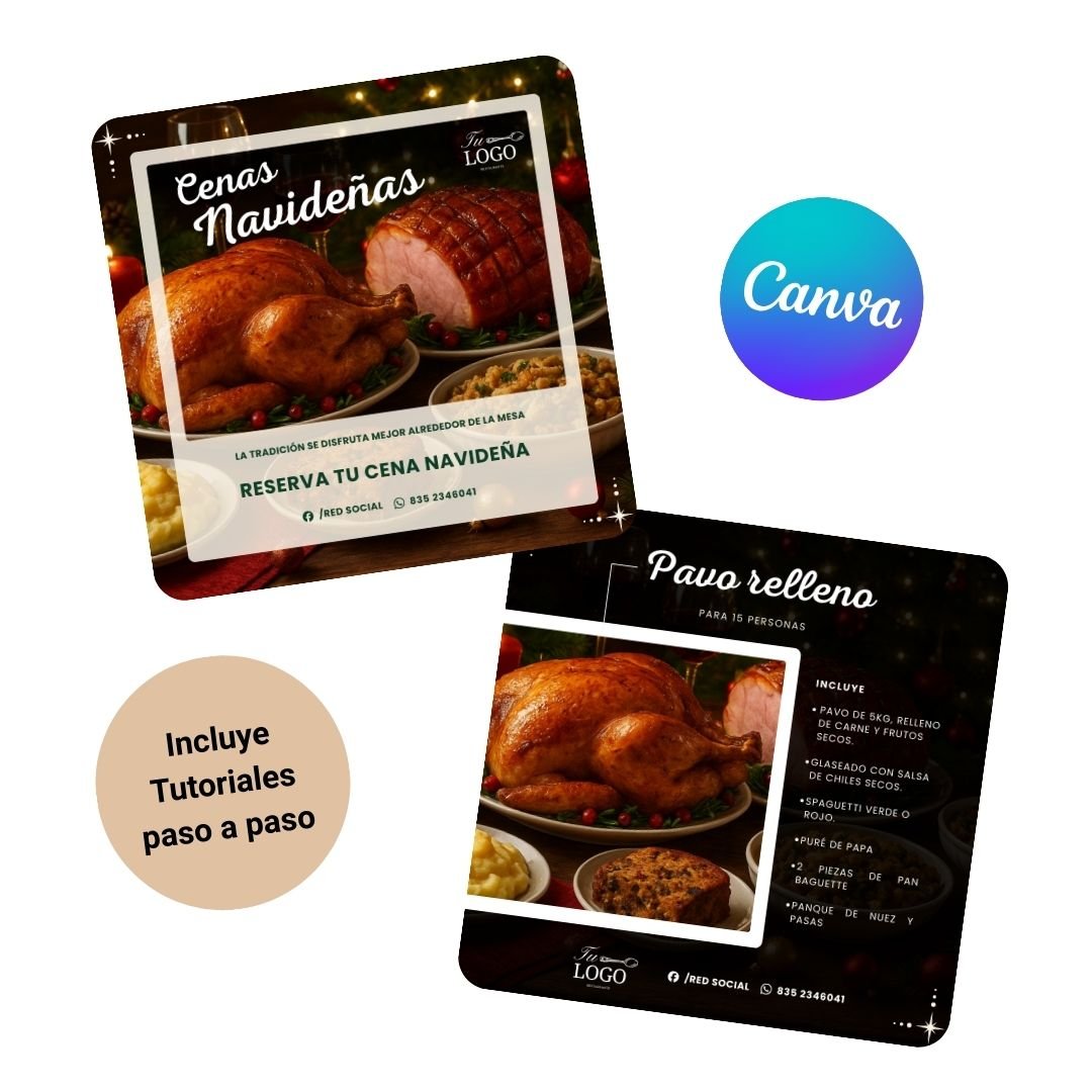 plantilla canva post menu mesa navideña