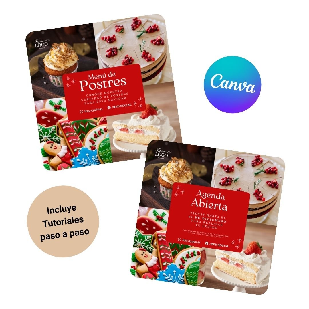 plantilla canva post venta cena postres navideños elegante