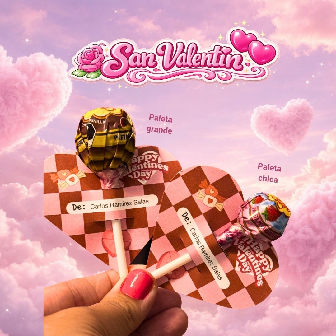 Tarjeta corazón para paleta dia del amor y la amistad