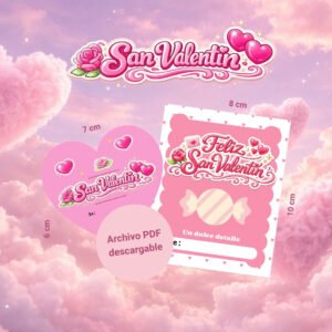 Tarjetas para Paletas y Chocolates de San Valentín rosa | Plantillas en PDF