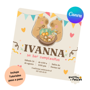 plantilla canva invitación capibaras comiendo