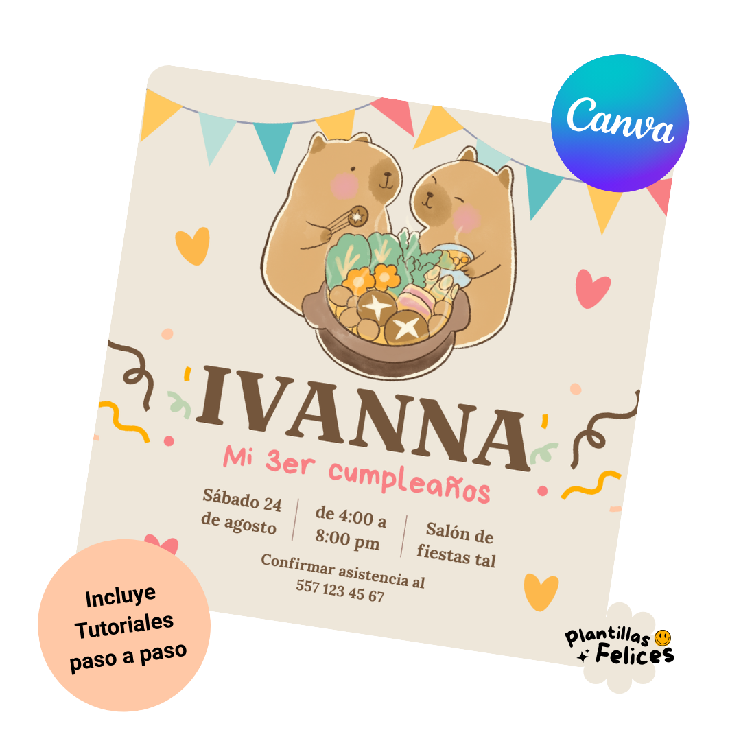 plantilla canva invitación capibaras comiendo