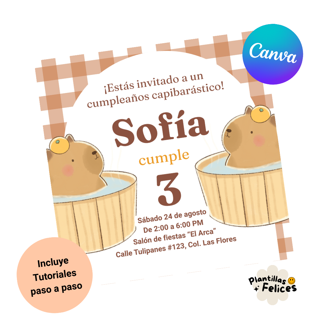plantilla canva invitacion capibara verano