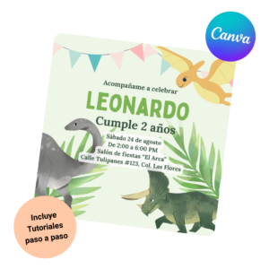 plantilla canva invitación dinosaurios jungla