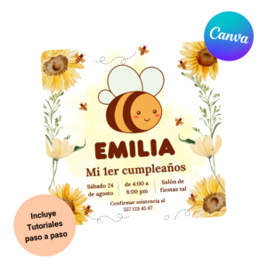 plantilla invitacion 1 año niña abejita