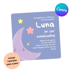 plantilla invitacion canva 1 año luna