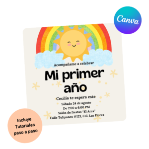 Plantilla Invitación Cumpleaños 1 año Solecito | Canva Gratis